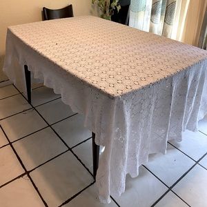 Vintage large white crochet tablecloth Great for Thanksgiving Christmas Dinner